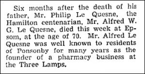 Poverty Bay Herald, 1938 - Alfred Le Quesne death