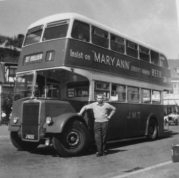 Holidaymakers with their double-decker bus