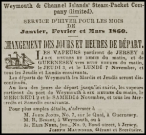 Advert in Chronique de Jersey in 1860