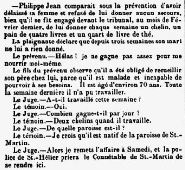 ... but that was not the end of the story because Jean was back in Court soon after, having failed to pay his wife as promised. As he was from St Martin the Judge requested the Constable's presence in Court ...