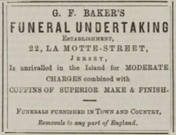 G F Baker's undertaker's business was at 22 La Motte Street in 1874