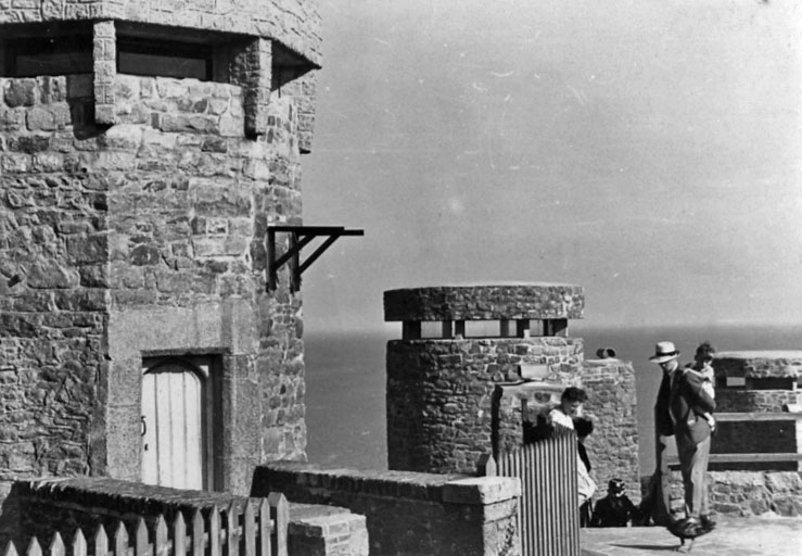 Alterations to Mont Orgueil Castle's centuries old defences were carried out surprisingly sympathetically, with concrete structures faced in granite. This photograph was taken in 1946