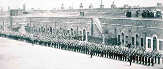 Royal Lancaster Regiment on parade at Fort Regent