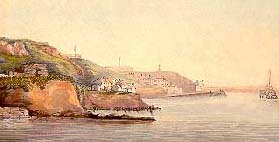 This painting shows one of the early jetties