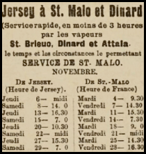 Jersey to St Malo timetable advertised in Chronique de Jersey in 1924