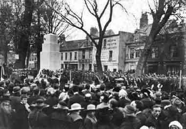 The temporary wooden Cenotaph is still in use in 1921