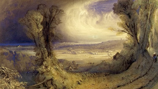 Jean Le Capelain (1812-1848) was often compared to the artist J M W Turner, and was sometimes referred to as ‘the Jersey Turner’, reflecting their shared spirit of emotional connection with nature. Like Turner, Le Capelain did not make a direct copy of the landscape, but rather tried to convey how the landscape made him feel. Churning seas and ominous skies, storm clouds, breaking sunshine and the vigorous painting of waves, all created a landscape that was moving and changing, but could also be calm and still.