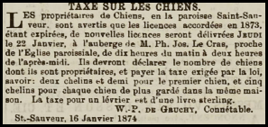 1874 advert in Chronique de Jersey for dog tax