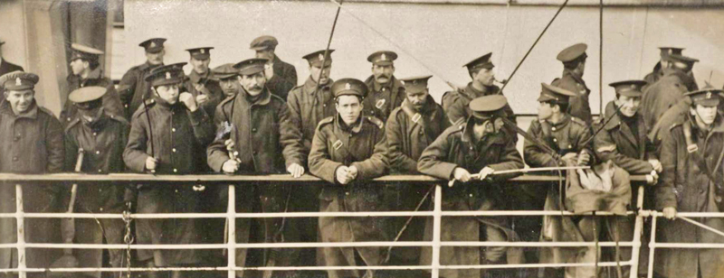 Members of the Jersey Contingent return to Jersey in November 1915 for a short period of leave. Training at Aldershot was complete, and the men were about to embark for France and the front.
