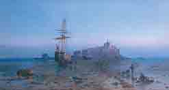 An oil painting of the castle