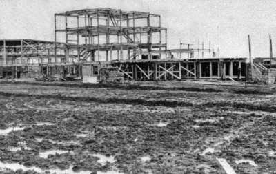 The steel framework for the terminal building is erected