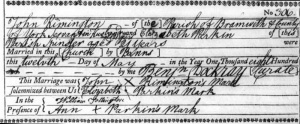 Rimington-Parkin marriage record