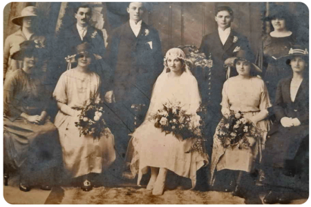 The 1922 wedding in St Ouen of Peter John Le Hegarat (1900-1983) and Florence May Leonard (1902-1946)
