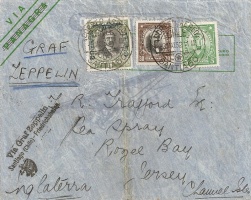 A letter sent from Chile to jersey in 1932, initially on the airship Graf Zeppelin
