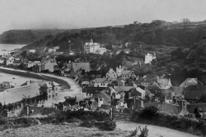This picture was taken after the terminus was built in 1870 and before the line was extended across the road in front of the building in 1884