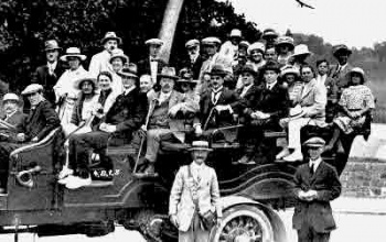 A charabanc carrying passengers to the August Bank Holiday race meeting at Don Bridge
