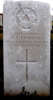 The grave of Great War casualty Edward Leon Tardivel at Cabaret Rouge British Cemetery, near Bethune