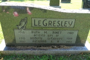 Le Gresley/Binet gravestone in Gaspe, Canada