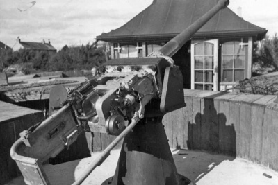 This gun was positioned in a garden in front of a summerhouse