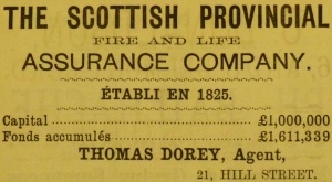 Thomas Dorey was agent for Scottish Provincial Assurance in Hill Street