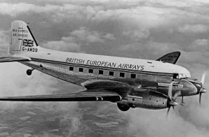 A British European Airways Dakota in flight