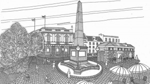 An architect's drawing in 2002 of the outdoor seating area after the public toilets were converted to a cafe