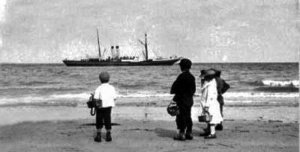 Aquila seen passing Jersey. The caption with the photograph suggests that the location is Rozel, but there is no sandy beach there