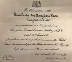 1917 mention in despatches, signed by Winston Churchill, Secretary of State for War
