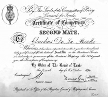 Claudius de la Perrelle's Second Mate's certificate