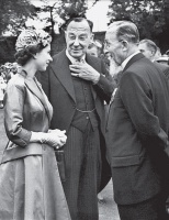 The Queen talks to Alexander Coutanche and Pere Rey at Government House