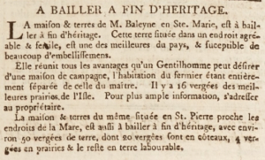 Mr Baleyne’s St Mary House with 16 vergees of land was for sale in January 1804