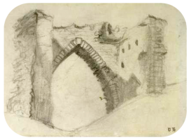 A drawing of Grosnez Castle by Victor Hugo
