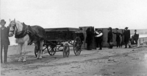 Towing a line of huts