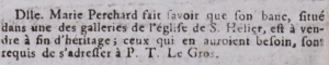 Marie Perchard advertised the sale of her Town Church pew in Gazette de l'Ile de Jersey in 1799