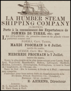 Humber Steam Shipping potato exports, 1880