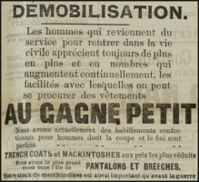 In 1919 Au Gagne Petit's advertising was aimed at returning servicemen