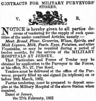 1862 advert for a tender for garrison supplies