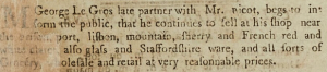 ... this earlier advert, which referred to his previous partnerthip with Mr Picot, described his premises as a shop