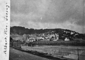 'Albert Pier' has been written in error on this 19th century photograph of St Aubin's Harbour