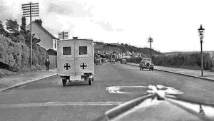 An Airport ambulance on the avenue