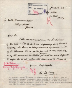 Letter of complaint by Francis Edward Luce about the removal of soil from his requisitioned field at St Peter