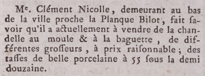 ... and in 1787 Clement Nicolle advertised candles for sale ...