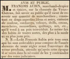 Francois Aubin's 1832 advert in L'Impartial