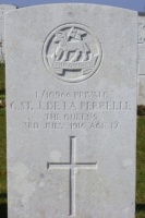 The grave of Great War casualty Gerald St John De La Perrelle at Ribemont Communal Cemetery, Somme
