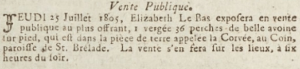 In 1805 Elizabeth Le Bas offered for sale oats standing at Le Coin, St Brelade