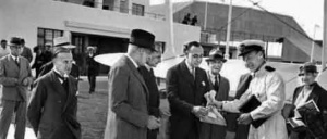 Mr Coutanche with the first consignment of mail