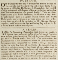 Two cottages near Vauxhall, built for Mr de Carteret and Mr Poingdestre, were offered for sale in ‘’Gazette de l’Ile de Jersey’’ in 1803