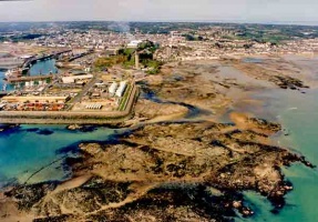 An aerial photograph taken before the reclaimed area was extended to take in the rocky area in the foreground