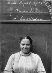 Anna Le Bas, nee Ropert, born in France, who was convicted of prostitution in 1914, at the age of 38, and banished from the island for five years