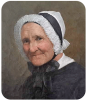 Elizabeth Le Brocq (1790-1882), wife of Matthieu Horton of La Fosse, St Peter, where there are engraved their initials: "MHT. ELB 1819"